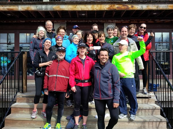 Back row: Sylvie Roy, Louis Donato, Chris Wilson, Janice Donato, John Suchorski, Marie-France’s son, Dave Wiggins, Helen Glenn, Dawn Baker, Rob MacDonald, Bernice Lamb-Senechal, Gabby Valenta Middle row: Karen Rye, Joyce Bridgman, Suzanne Vrana, Marie-France Juneau (with cheque in hand), Jackie St. Laurent, Gerry Senechal Front row: Alan Orton, Sue Wiggins, Miguel Riano