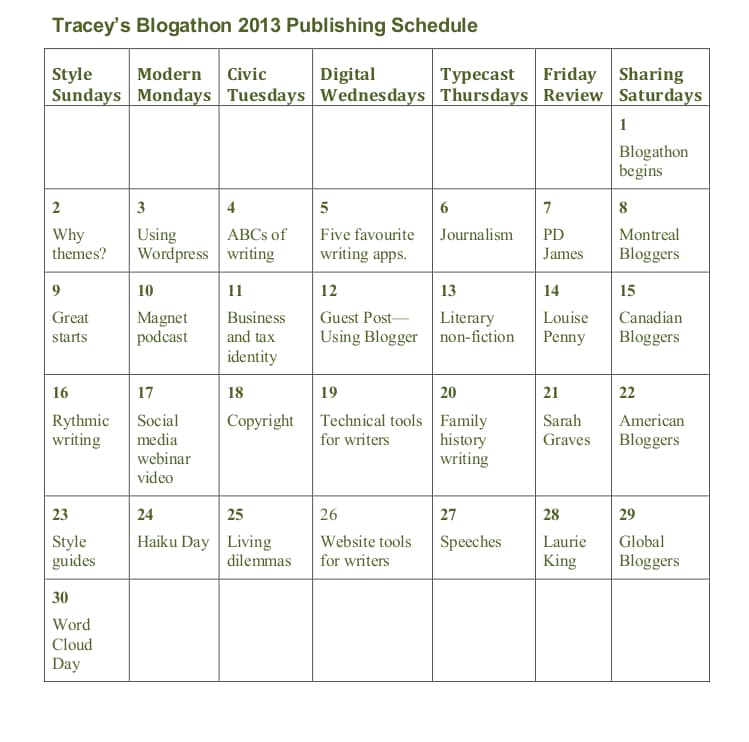 schedule blogathon 2013